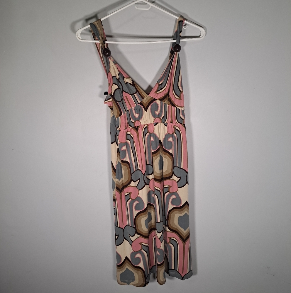Y2k Trax Geometric Pink Grey and Cream Colour Midi Dress Size Small with Bead